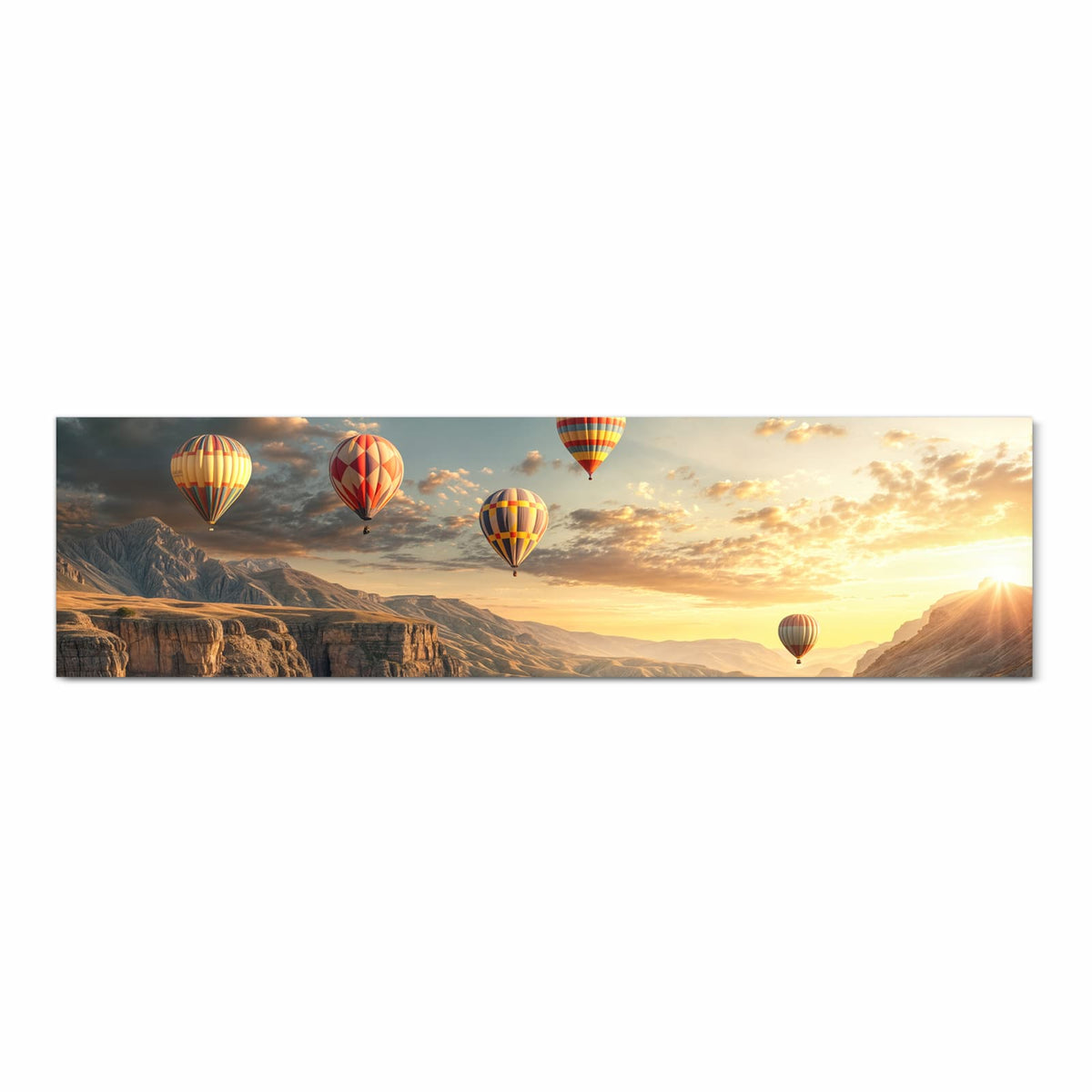 Bodenschonender moderner Küchenläufer mit Motiv Landschaft mit Ballons in Frontansicht