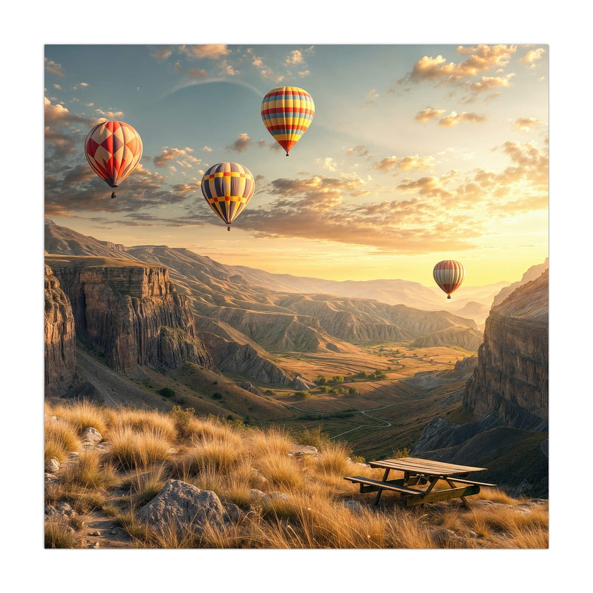 Küchenrückwand aus Glas Heißluftballons im quadratischen Format, Motiv bildfüllend von vorn