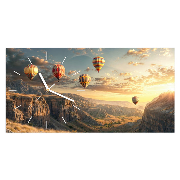 Wanduhr Landschaft mit Ballons aus Glas – Querformat 60 × 30 cm mit Ziffernblatt Linie