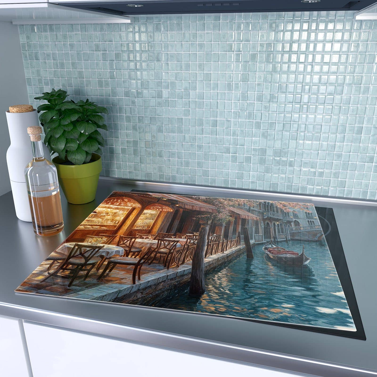 1-teilige Herdabdeckplatten aus Glas mit Sonnenuntergang Venedig-Motiv auf dem Ceranfeld