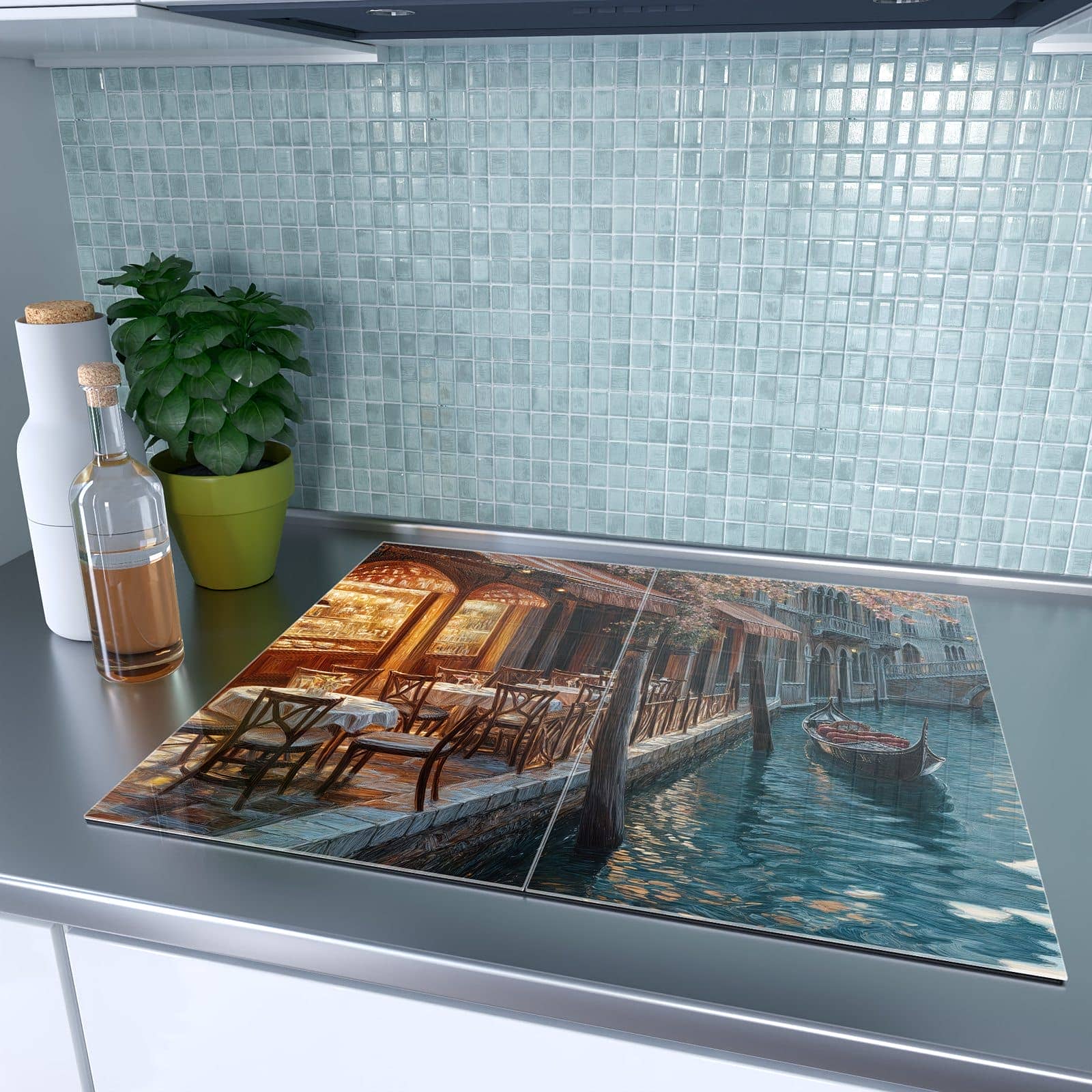 2-teilige Herdabdeckplatten mit Sonnenuntergang Venedig-Motiv auf dem Ceranfeld