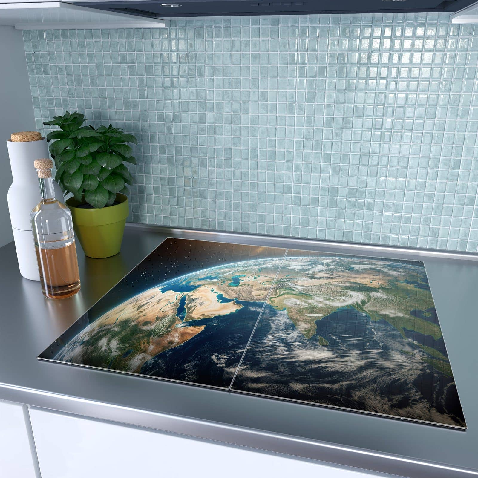 2-teilige Ceranfeldabdeckungen mit Sanfte Erde aus dem All-Motiv auf dem Ceranfeld