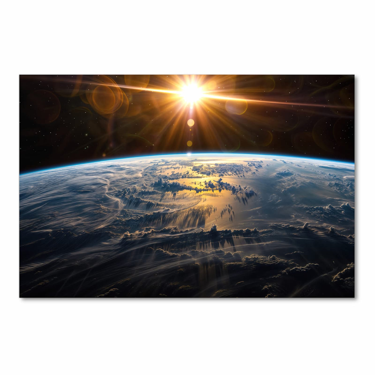 Geruchsneutraler Küchenteppich mit Motiv Sonnenaufgang Erde in Frontansicht