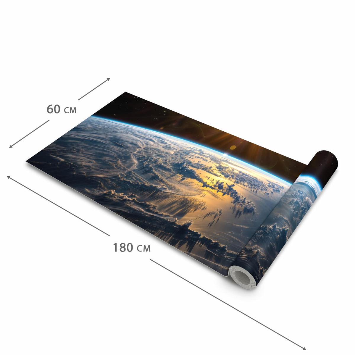 Bodenschonender Küchenteppich mit Motiv Sonnenaufgang Erde in der Grösse 90x240 cm, waschbar