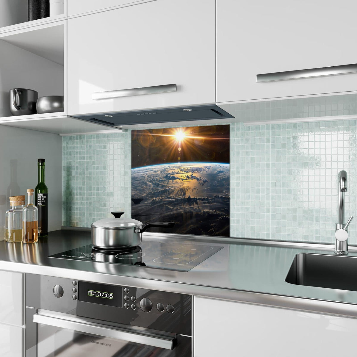 Küchenrückwand Goldener Sonnenaufgang aus Glas – Goldener Sonnenaufgang über der Erde