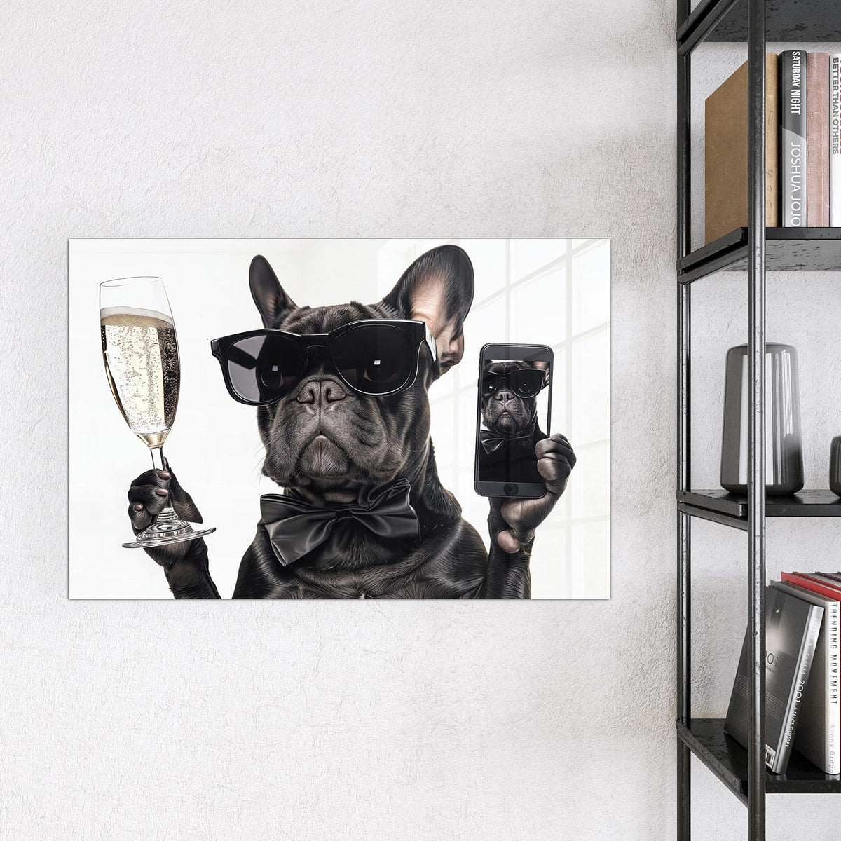 Magnettafel - Hund mit Sonnenbrille – Bulldogge mit Sonnenbrille und Sekt