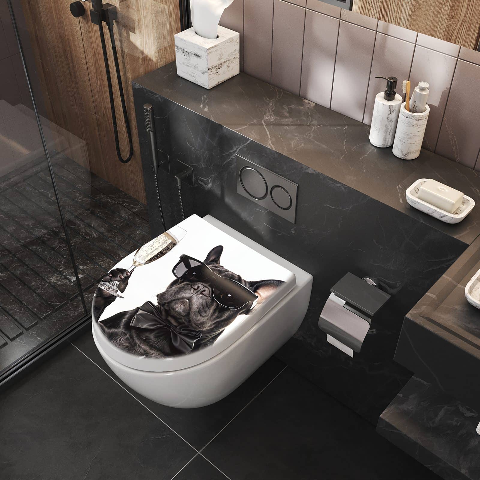 WC-Sitz mit Absenkautomatik Sonnenbrillenhund