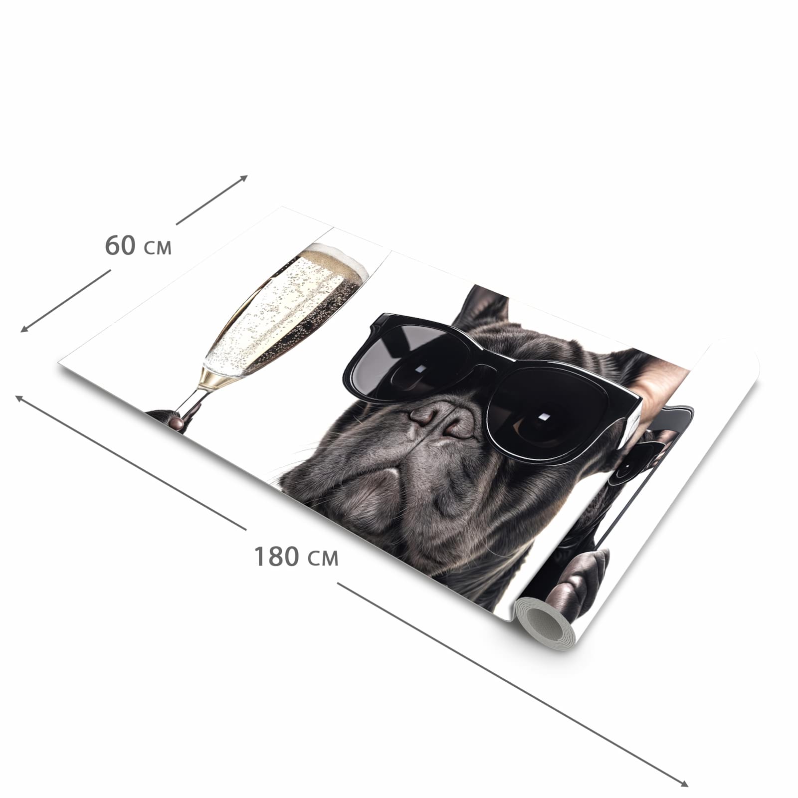 Küchenteppich mit Motiv Sonnenbrillenhund in der Grösse 60x90 cm für Ordnung & Übersicht