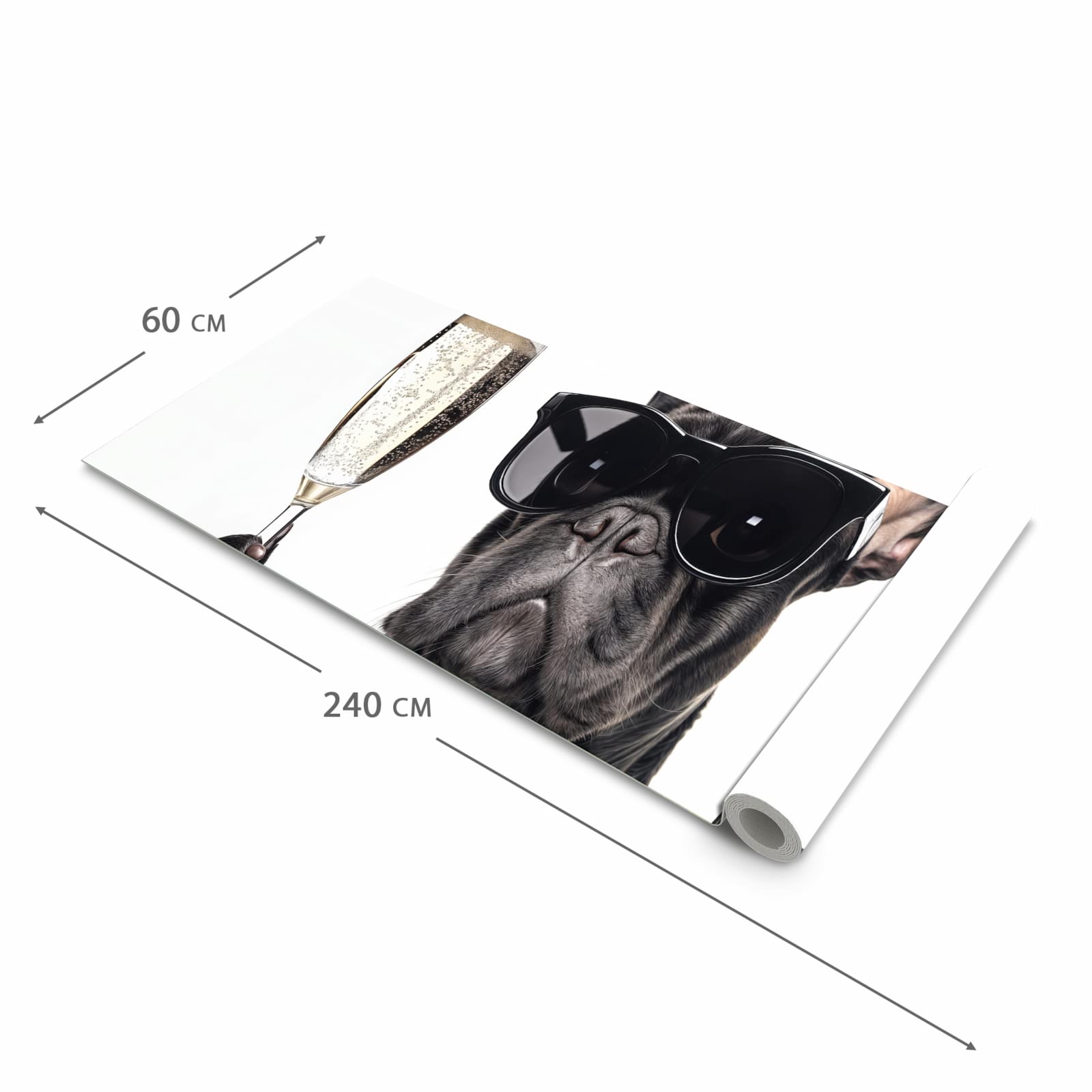Bodenschonender Küchenteppich mit Motiv Sonnenbrillenhund in der Grösse 60x90 cm