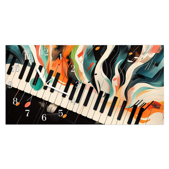 Wanduhr Farben Klavier aus Glas – Querformat 60 × 30 cm mit Ziffernblatt Klassisch