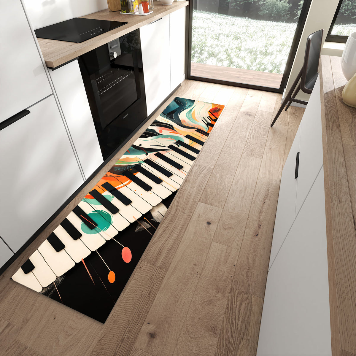 Pflegeleichter Küchenteppich mit Motiv Farben Klavier in moderner Küche