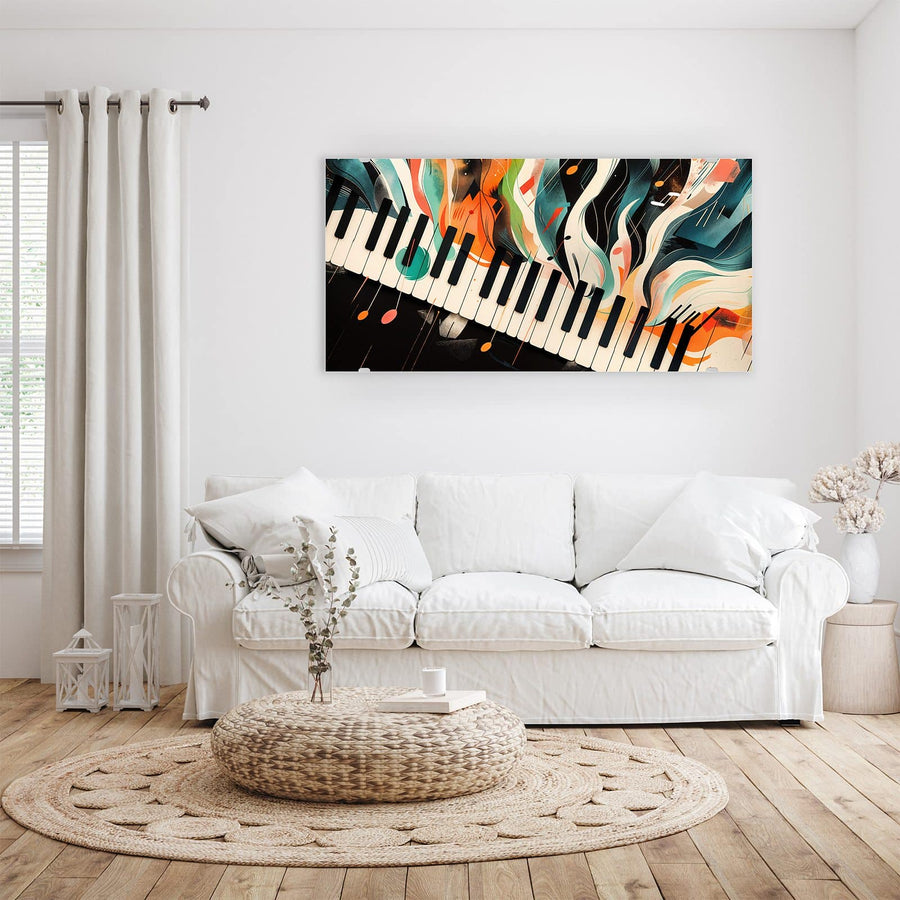 Maße Wandbild - Klavier in Farbwellen - Querformat
