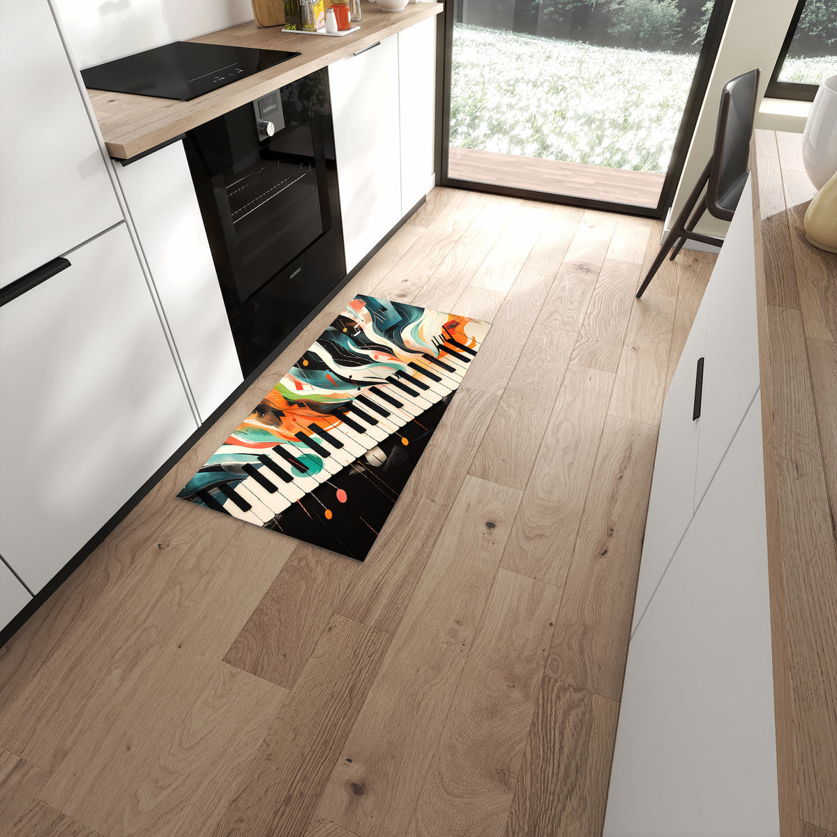 Pflegeleichter Teppich für Küche mit Motiv Farben Klavier in moderner Küche #grösse_60 x 120 cm