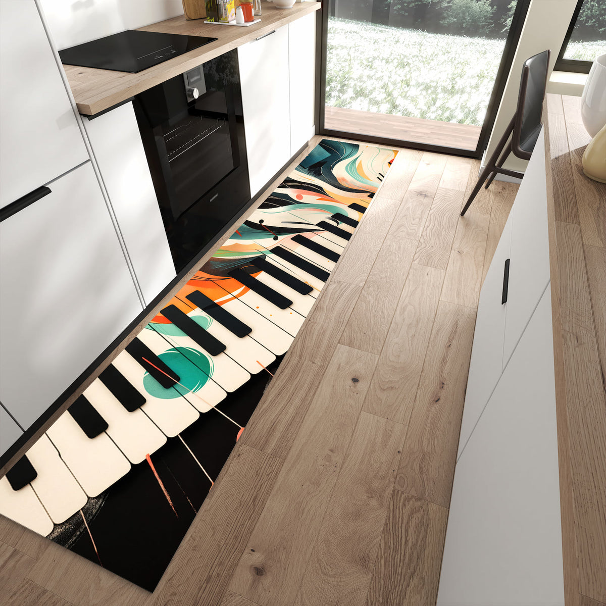 Hygienischer Küchenteppich mit Motiv Farben Klavier in moderner Küche