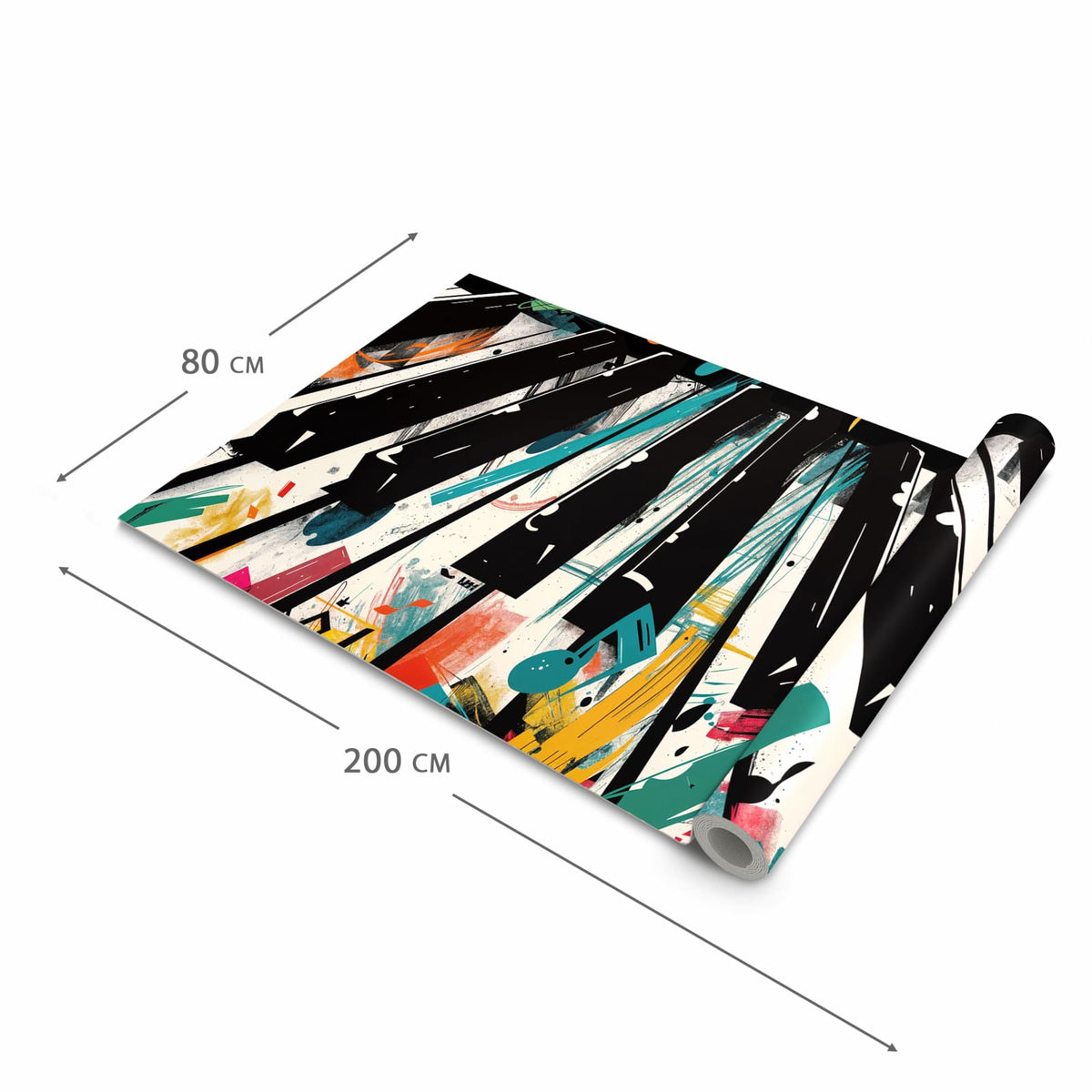 Abriebfester Küchenteppich mit Motiv Musiknoten Klavier in der Grösse 60x300 cm, waschbar