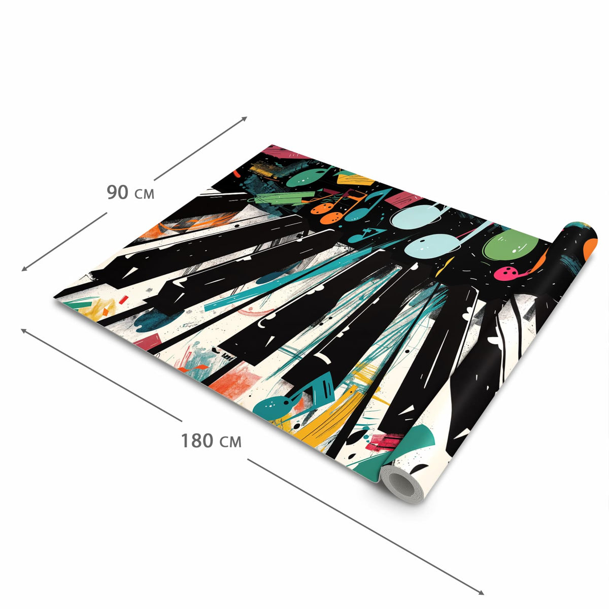 Fleckenresistenter waschbarer Küchenteppich mit Motiv Musiknoten Klavier in der Grösse 60x300 cm