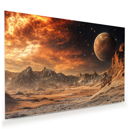 Wandbild mit dem Motiv Planet über der Wüste