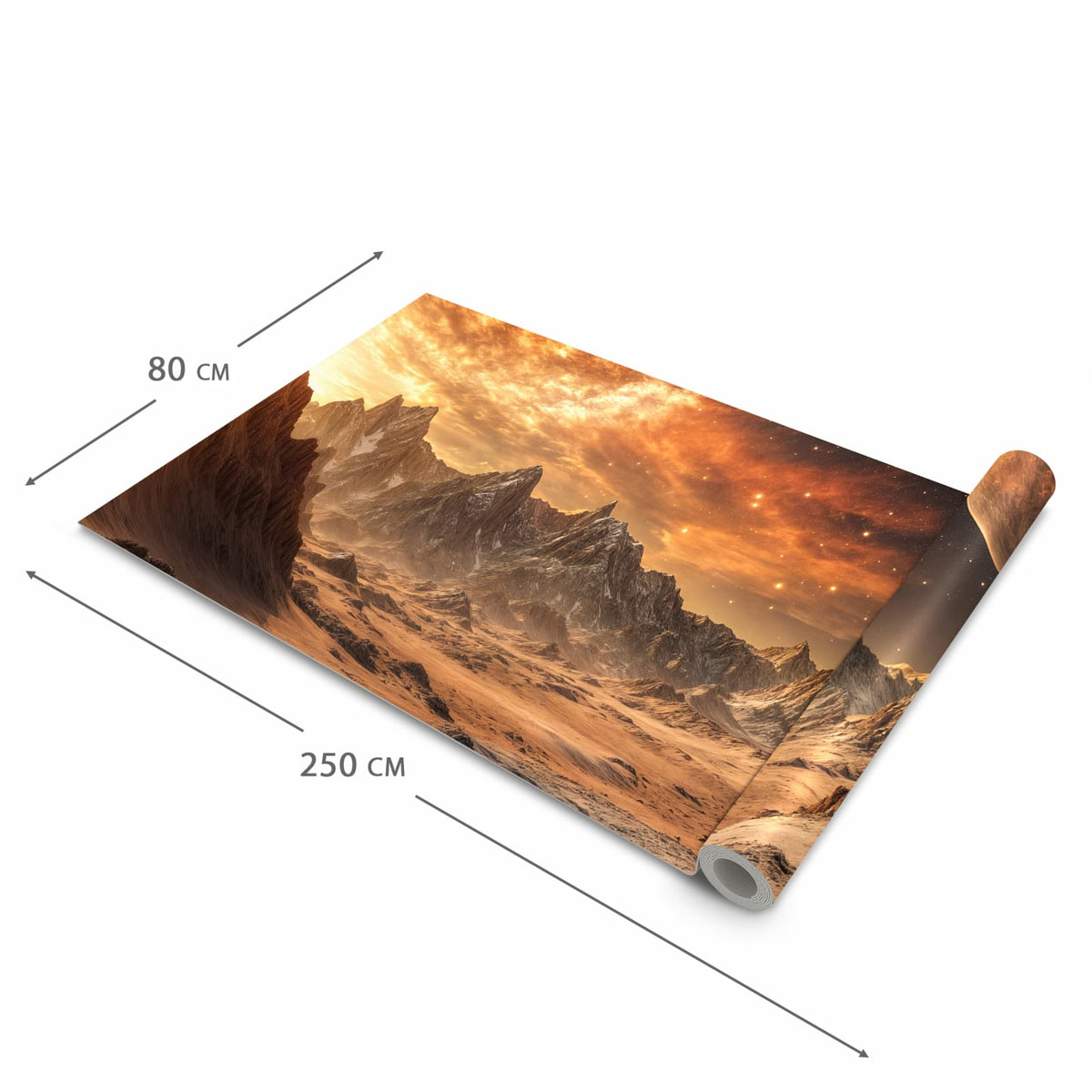 Waschbarer rutschfester Küchenteppich mit Motiv Fremder Planet in der Grösse 60x300 cm