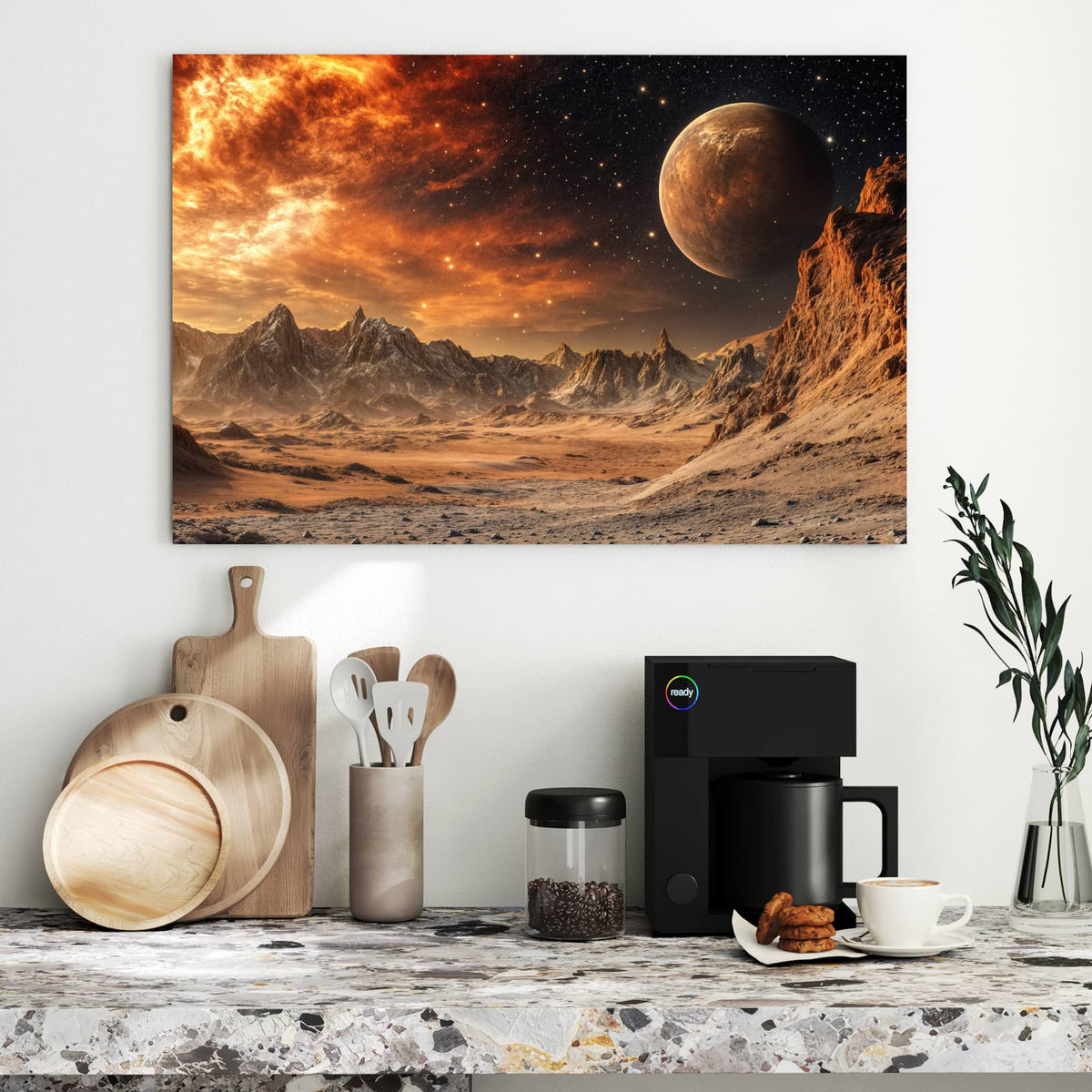 Metall Magnettafel - Planet über der Wüste – Großer Planet über roter Wüste