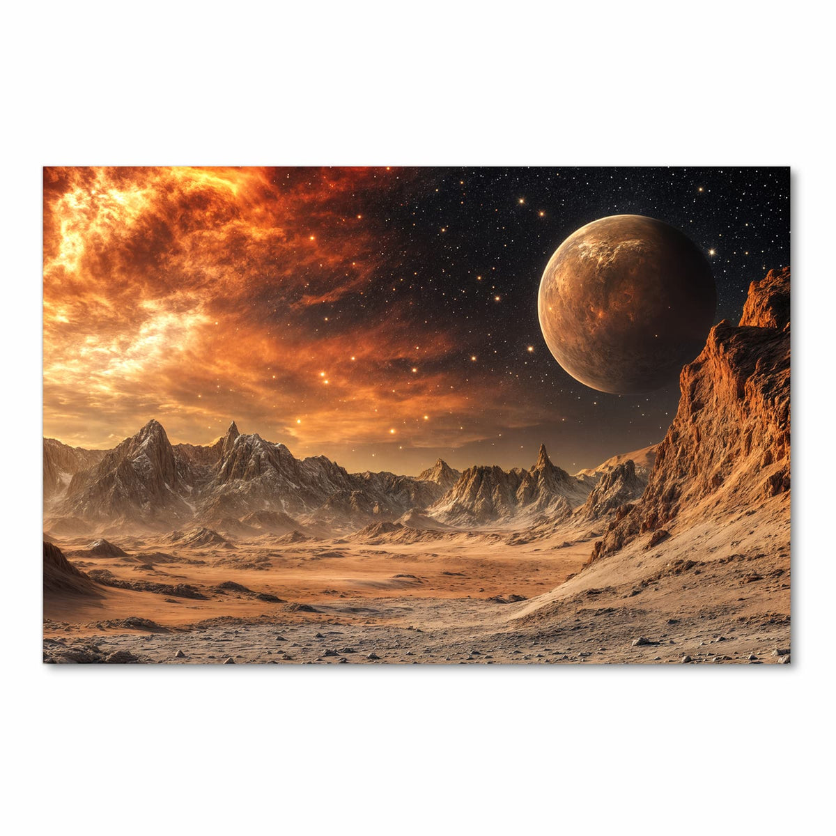Langlebiger waschbarer Küchenteppich mit Motiv Fremder Planet in Frontansicht