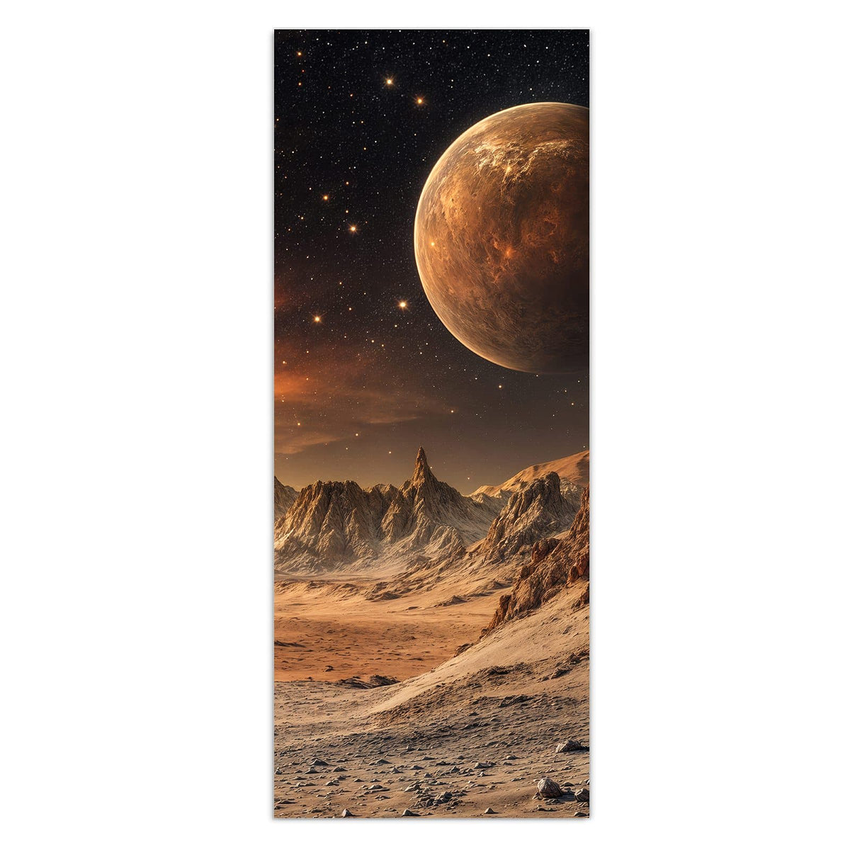 Wandbild - Planet über der Wüste - Hochformat – Großer Planet über roter Wüste