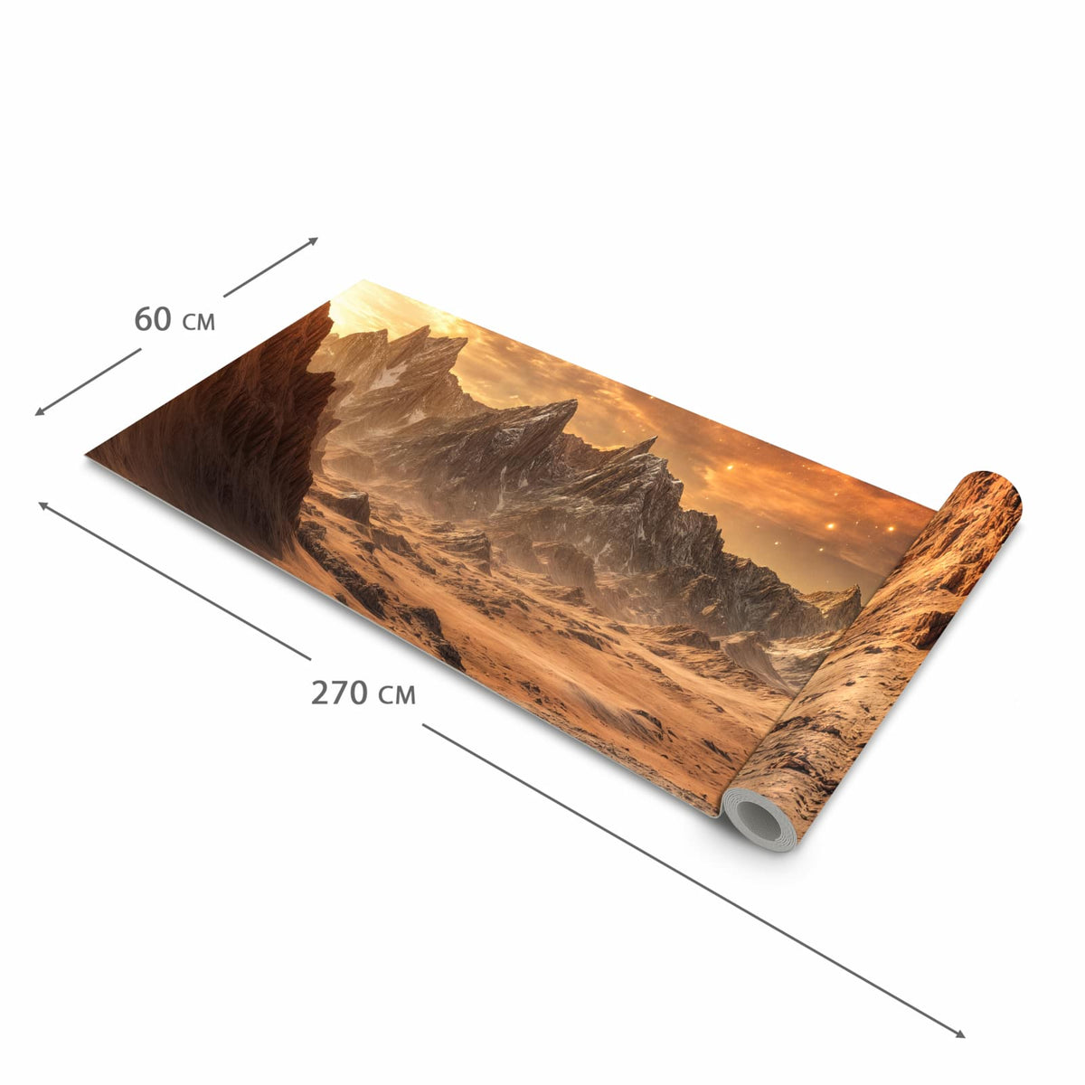Pflegeleichter langer Teppich mit Motiv Fremder Planet in der Grösse 60x270 cm