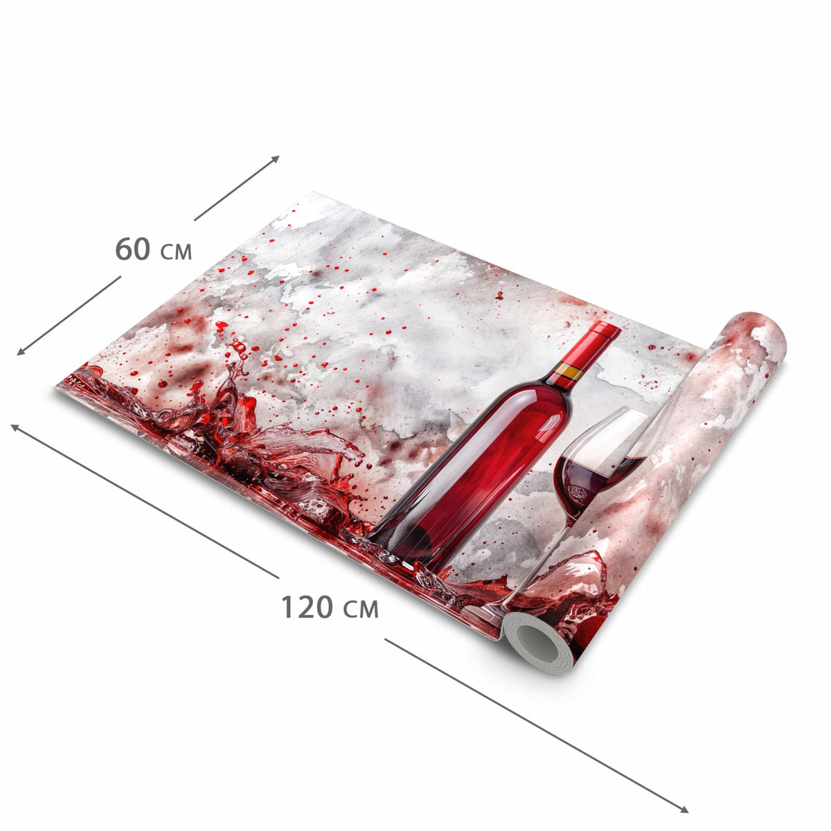 Farbbeständiger Teppich für Küche mit Motiv Rotwein mit Glas in der Grösse 60x270 cm