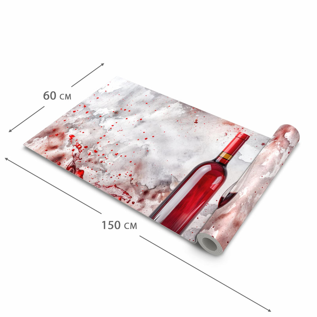 Formstabiler Küchenteppich mit Motiv Rotwein mit Glas in der Grösse 60x270 cm