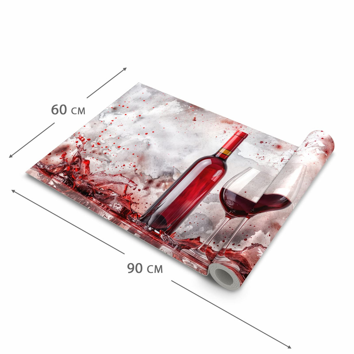 UV-beständiger Läufer für die Küche mit Motiv Rotwein mit Glas in der Grösse 60x270 cm