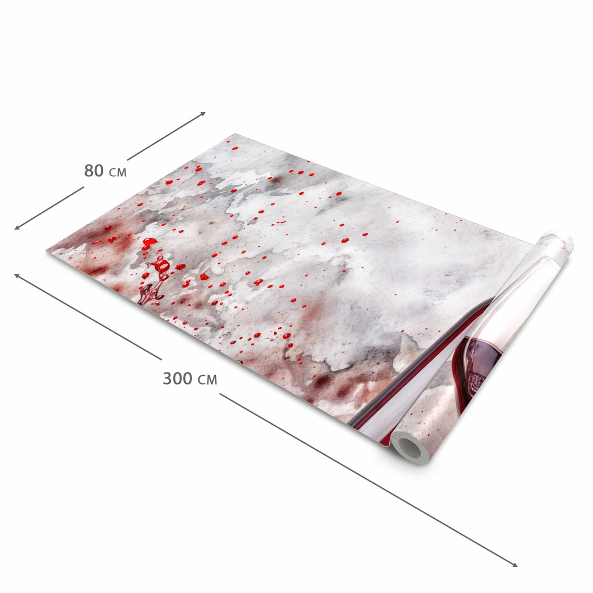 Schmutzabweisender Küchenvorleger mit Motiv Rotwein mit Glas in der Größe 60x270 cm