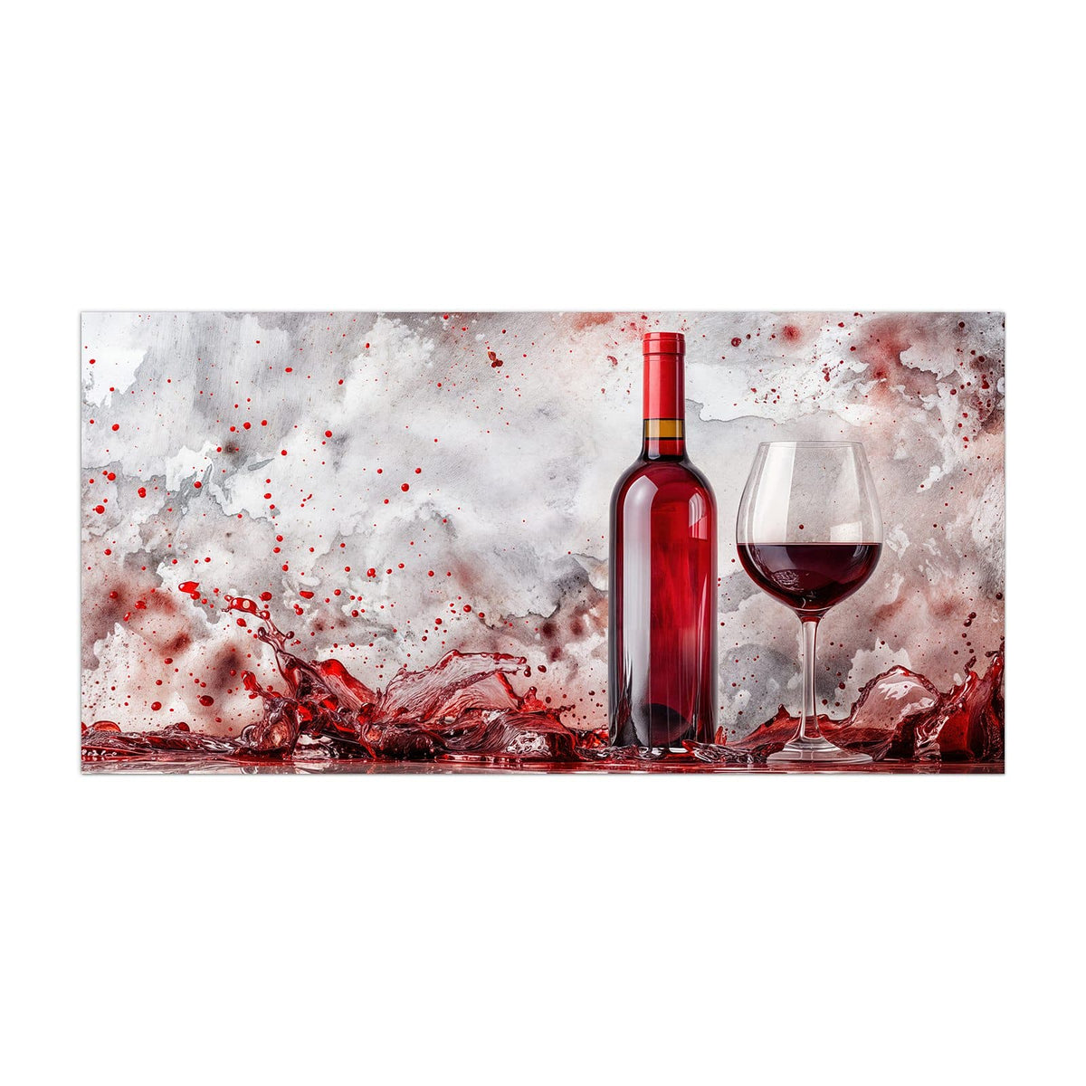 Küchenrückwand aus Glas Weinflasche im Spritzer im Hochformat, Motiv bildfüllend von vorn