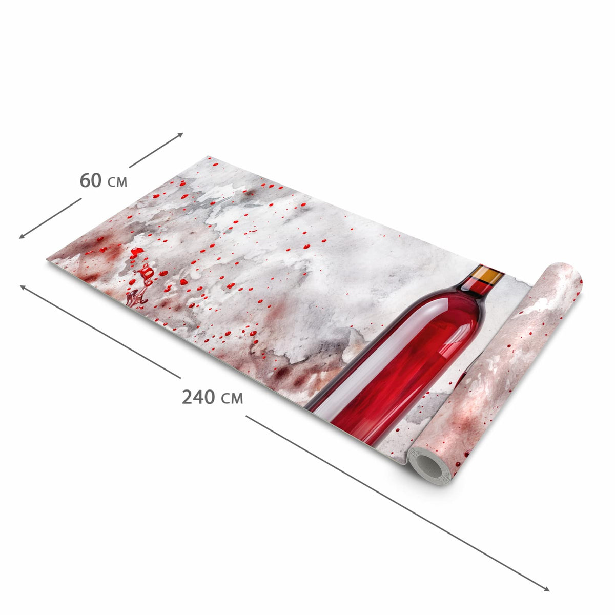Zeitsparender Küchenteppich mit Motiv Rotwein mit Glas in der Grösse 60x270 cm