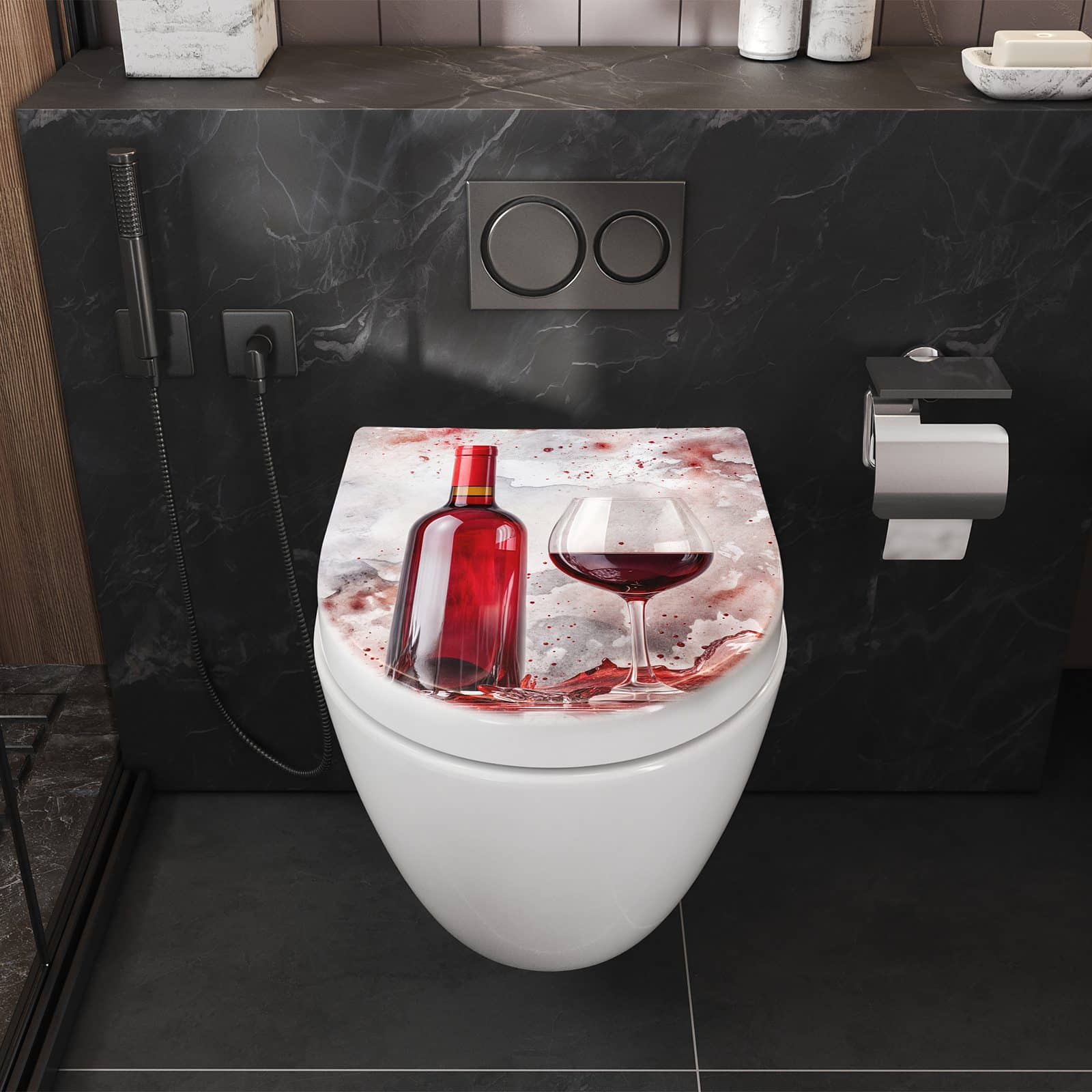 WC-Sitz mit Absenkautomatik Rotwein mit Glas
