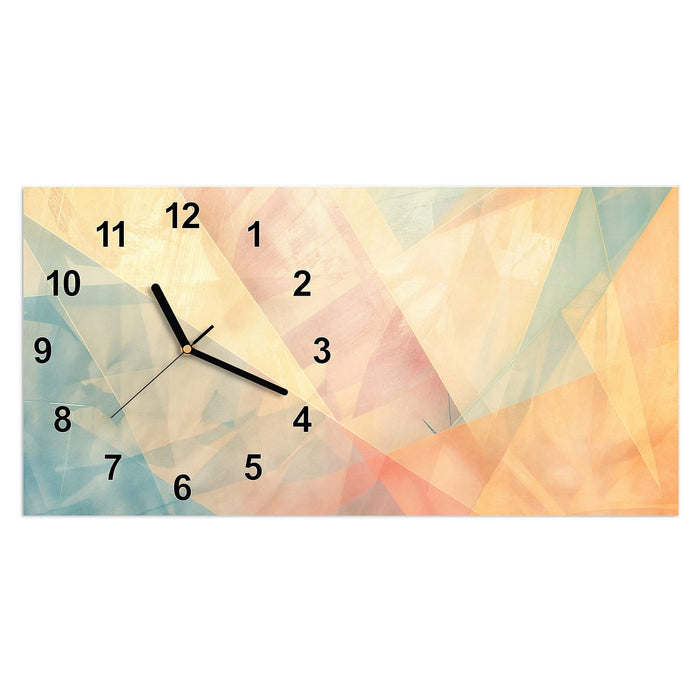 Wanduhr Farbiges Geo Muster aus Glas – Querformat 60 × 30 cm mit Ziffernblatt Modern