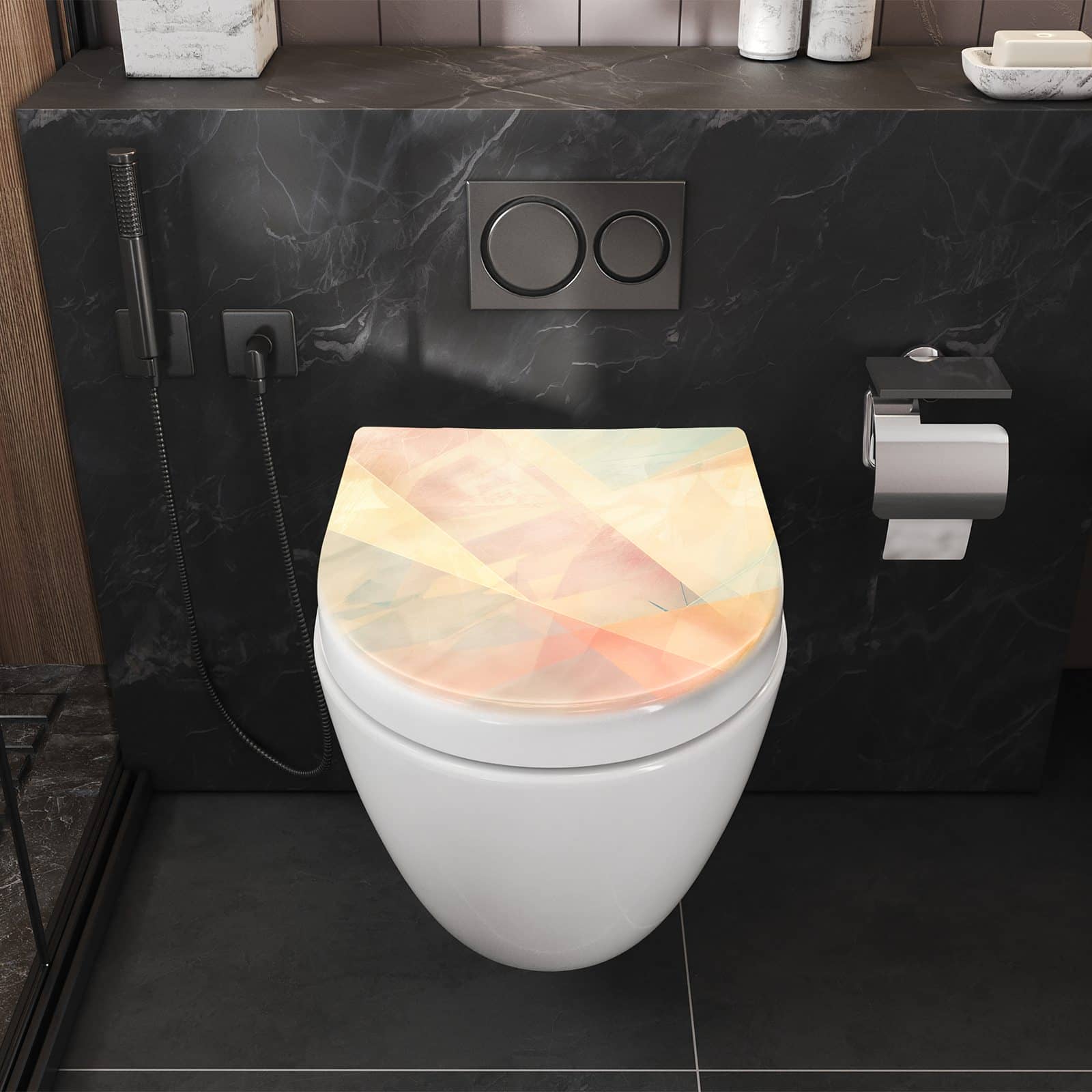 WC-Sitz mit Absenkautomatik Farbiges Geo Muster
