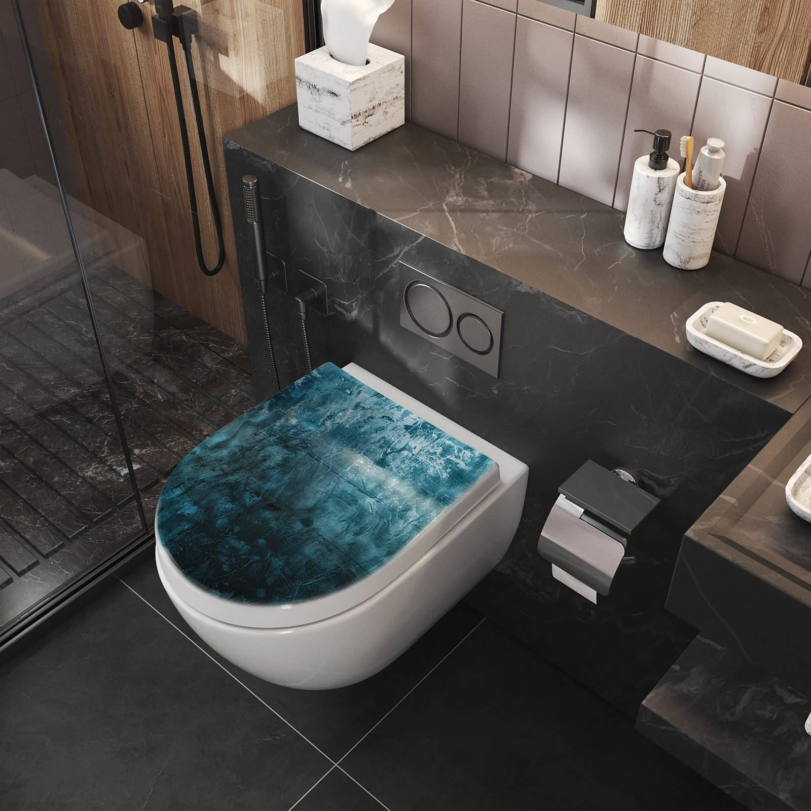 WC-Sitz mit Absenkautomatik Textur Wand Kunst