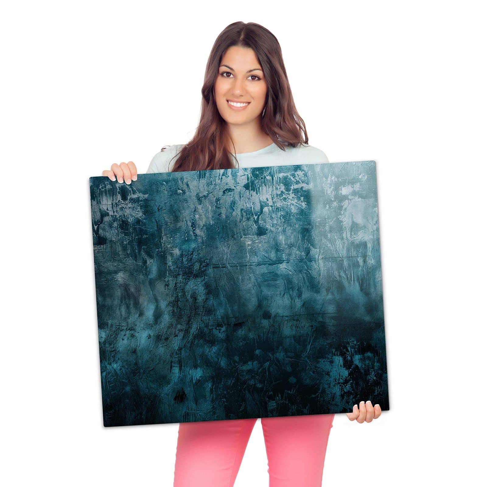 Herdabdeckplatte aus Glas mit Textur Wand Kunst-Motiv wird zur Größendarstellung gehalten