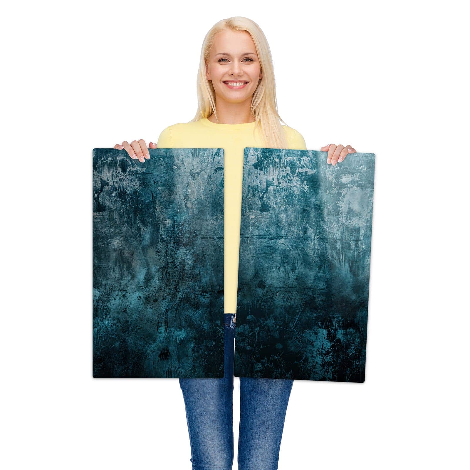 2-teilige Herdabdeckplatten mit Textur Wand Kunst-Motiv werden zur Größendarstellung gehalten