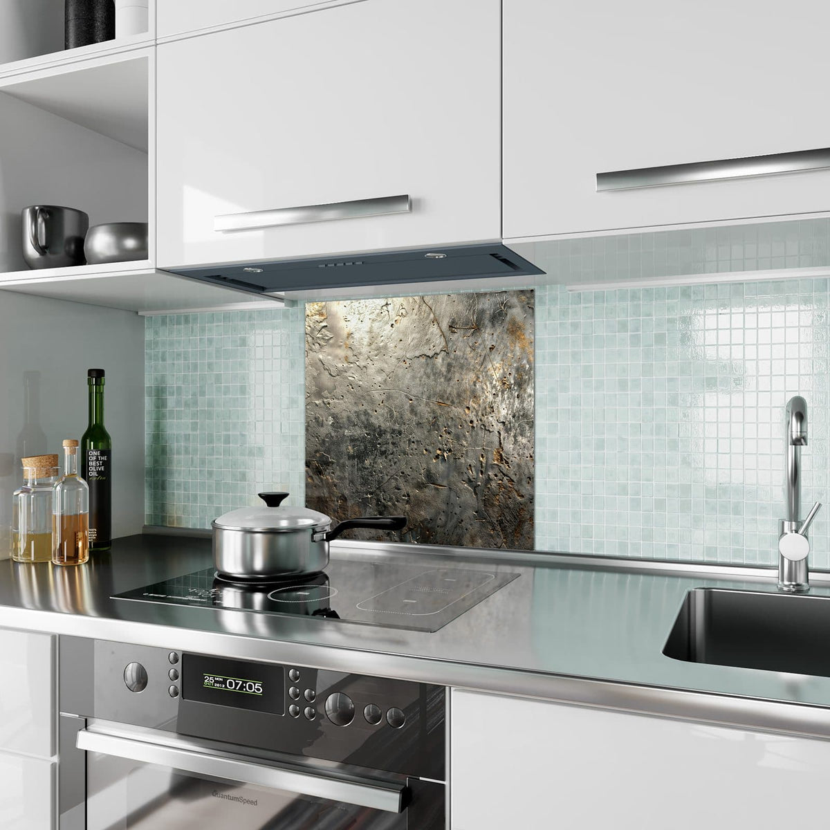 Küchenrückwand Zerfressenes Metall aus Glas – Verwittertes Metall in Grau und Rost