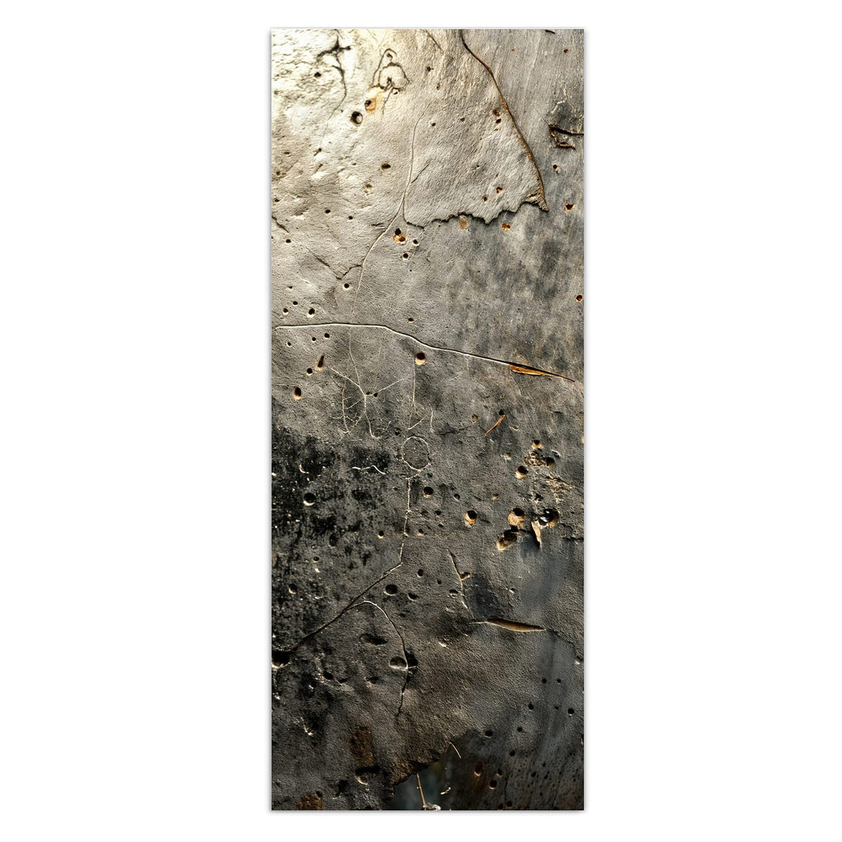 Wandbild - Zerfressenes Metall - Hochformat – Verwittertes Metall in Grau und Rost