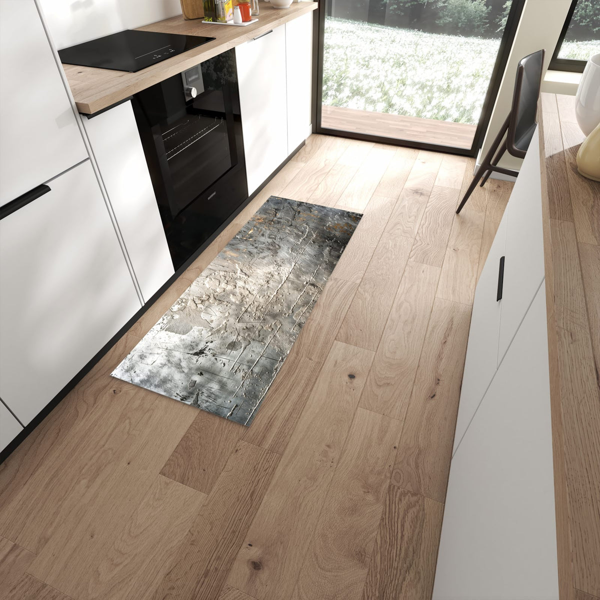 Waschbarer Küchenläufer mit Motiv Texturierte Oberfläche in moderner Küche #grösse_60 x 150 cm