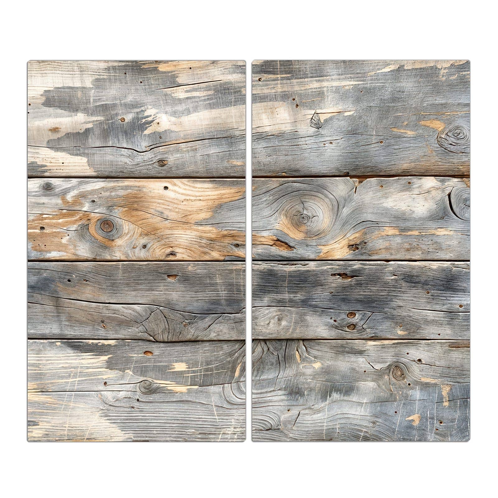 2-teilige Herdabdeckung aus Holz mit Vintage Holzplanken-Motiv in der Frontansicht