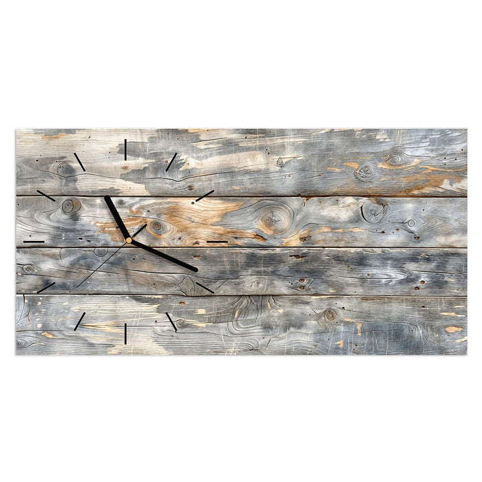 Wanduhr Vintage Holzplanken aus Glas – Querformat 60 × 30 cm mit Ziffernblatt Linie