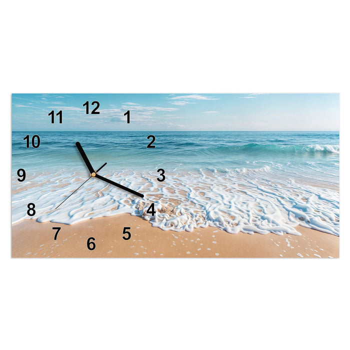 Wanduhr Tropischer Strand aus Glas – Querformat 60 × 30 cm mit Ziffernblatt Modern