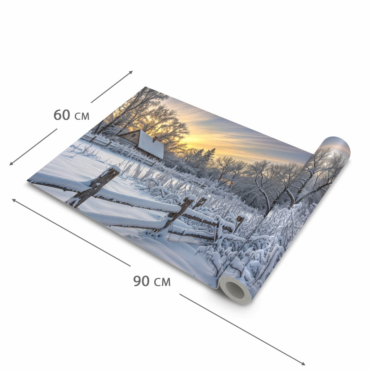 Formstabiler abwaschbarer Küchenteppich mit Motiv Verschneites Landhaus in der Grösse 60x120 cm