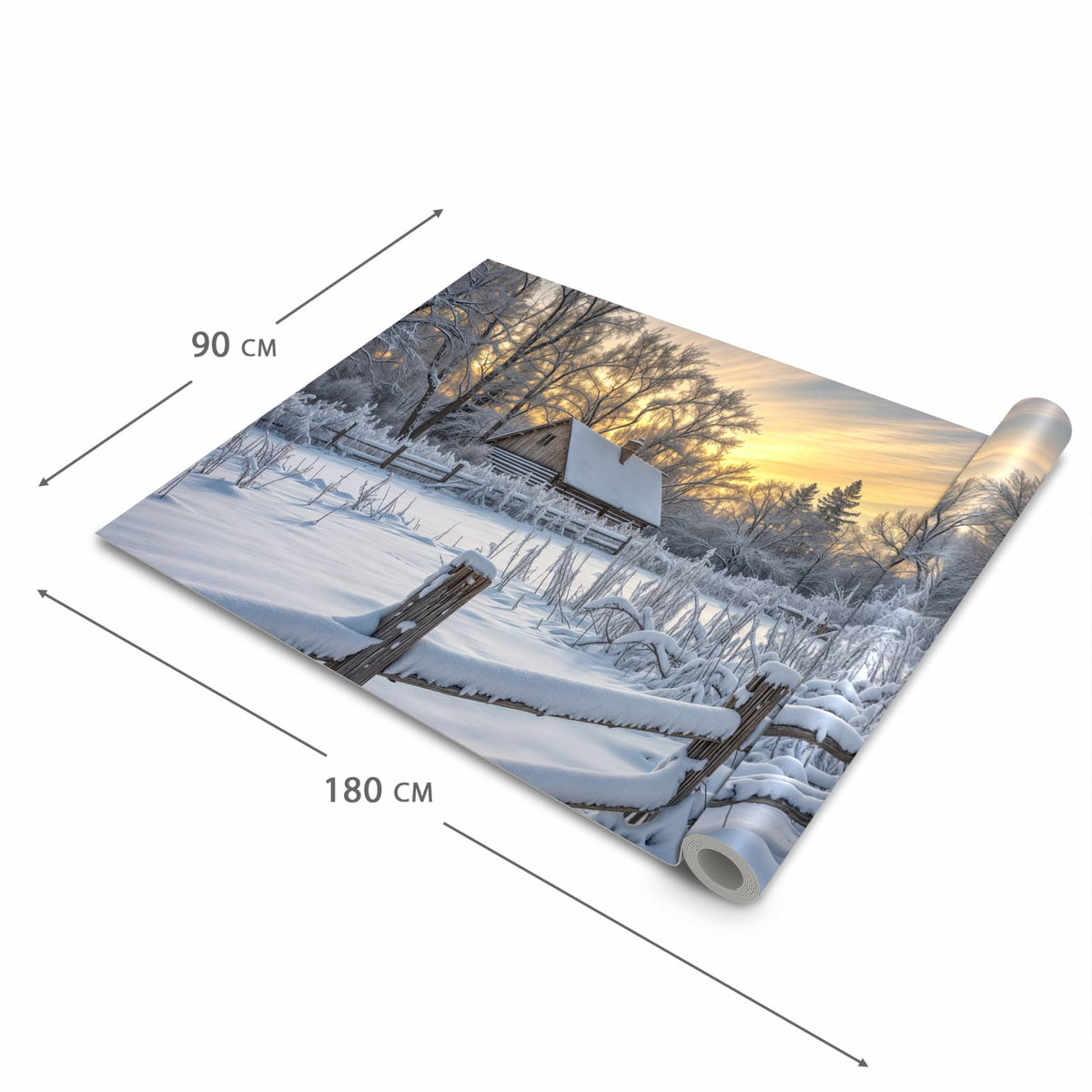 UV-beständiger Küchenteppich mit Motiv Verschneites Landhaus in der Grösse 60x120 cm
