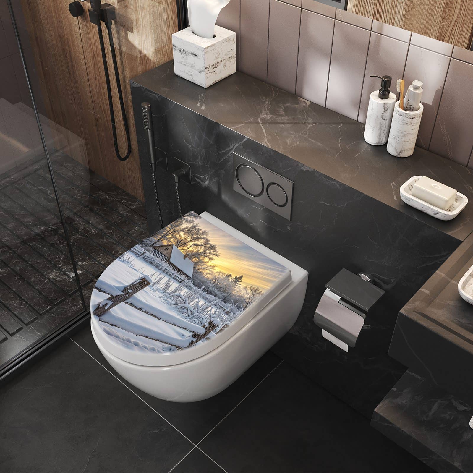 WC-Sitz mit Absenkautomatik Verschneites Landhaus