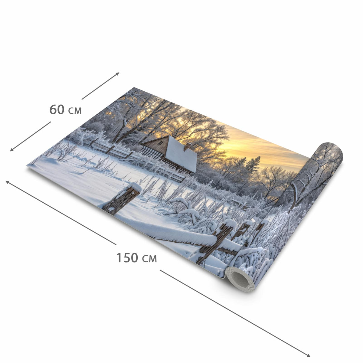 Feuchtigkeitsresistenter moderner Küchenläufer mit Motiv Verschneites Landhaus in der Grösse 60x120 cm