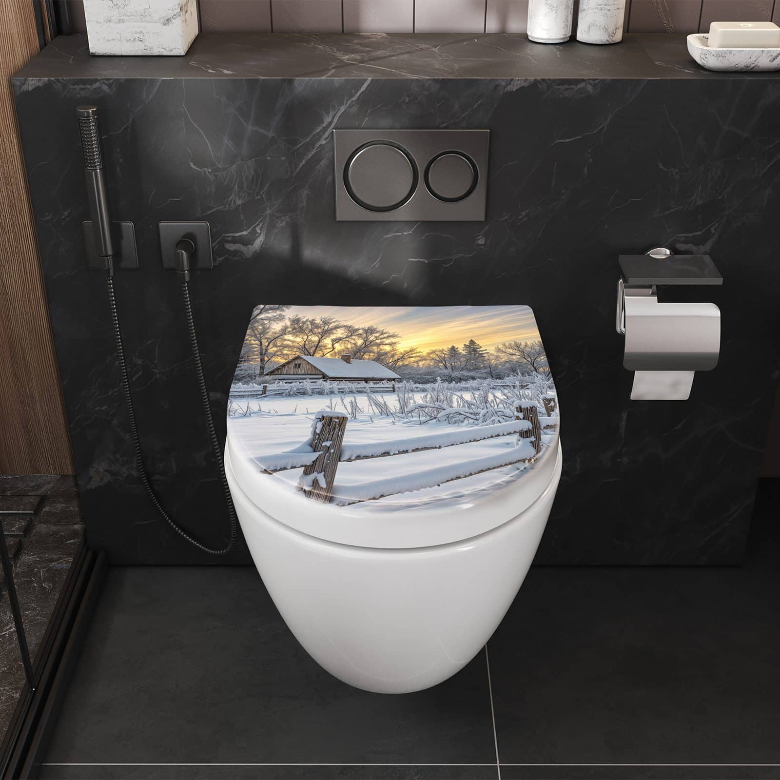 WC-Sitz mit Absenkautomatik Verschneites Landhaus