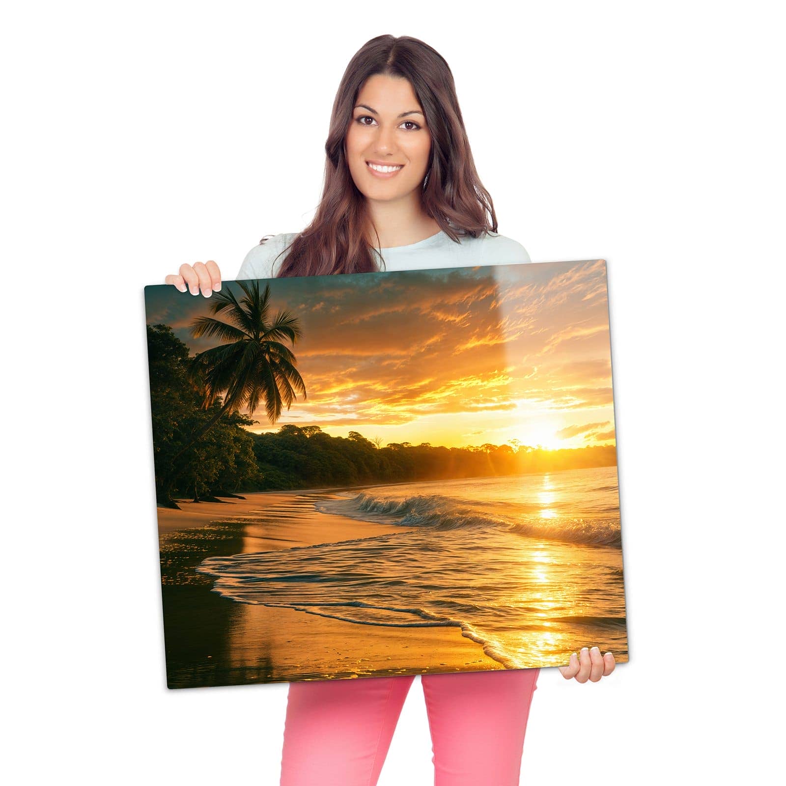 2-teilige Herdabdeckplatten für Ceranfeld mit Sonnenuntergang Strand-Motiv als Spritzschutz hinter dem Kochfeld